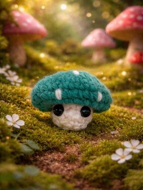Aquamarine Crochet Popping Mushroom